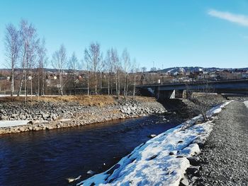 Scenic view of landscape against clear sky during winter