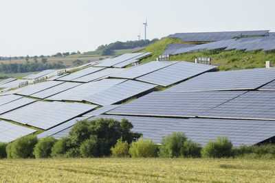Germany, bavaria, franconia, solar panels field in landscape
