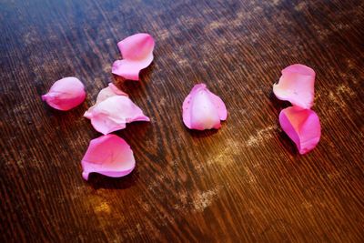 Close-up of pink roses on table