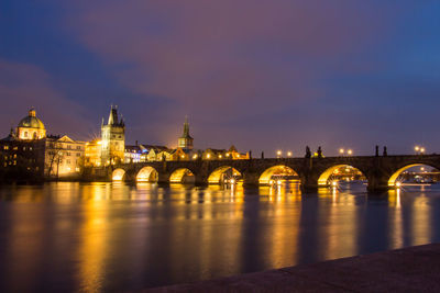 Bridge over river at night