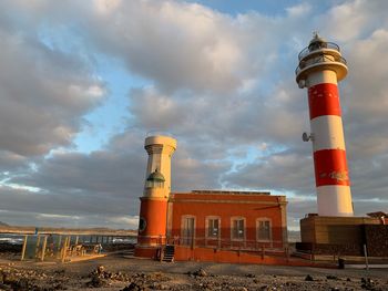 Low angle view of lighthouse against sky