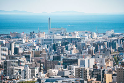 High angle view of cityscape against sky