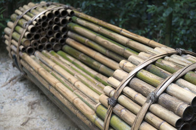 Close-up of bamboo bench