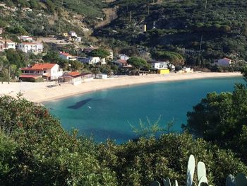 High angle view of houses in the sea