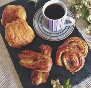 High angle view of breakfast on table