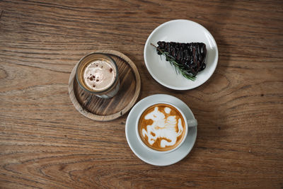 High angle view of coffee on table