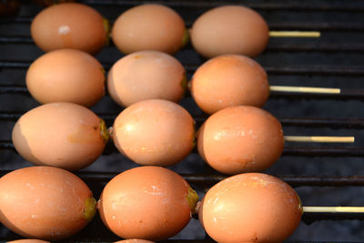 Full frame shot of eggs in row