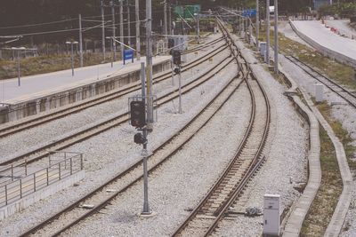 High angle view of empty railroad tracks