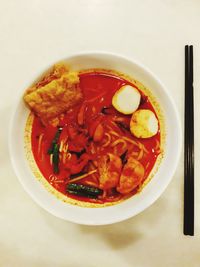 High angle view of meal served in bowl