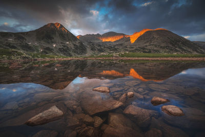 Scenic view of lake against sky during sunset