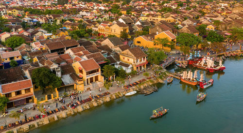 High angle view of buildings in city