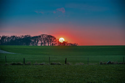 Scenic view of field against sky during sunset