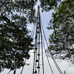 Low angle view of electricity pylon against sky