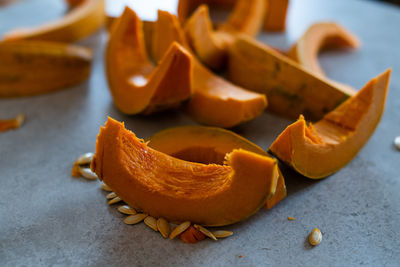 Close-up of orange on table