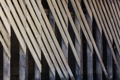 Full frame shot of planks on wooden columns