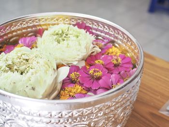 High angle view of food in bowl on table