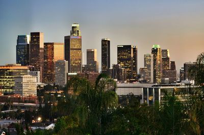 City skyline at dusk