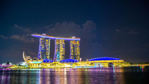 Illuminated buildings in city at night