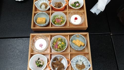 High angle view of food on table