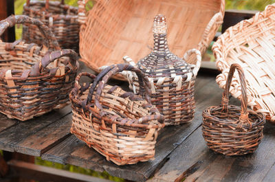 Close-up of wicker basket on table