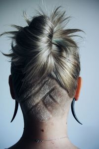 Rear view of woman with cool hairstyle