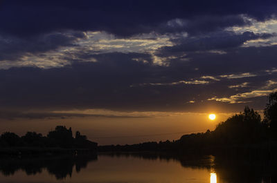 Scenic view of lake against sky during sunset