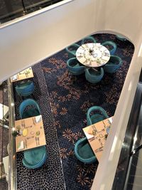 High angle view of people on table