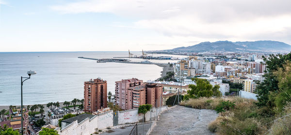 Panoramic view of the malaga city, harbor , costa del sol, malaga province, andalucia, spain