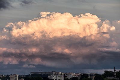 Panoramic shot of buildings against sky at sunset