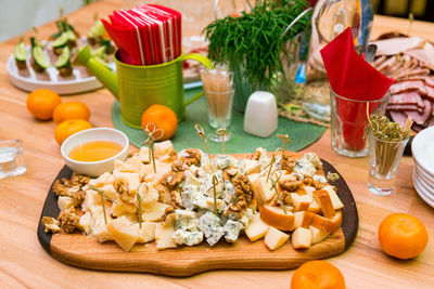High angle view of food on table