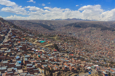 High angle view of townscape against sky