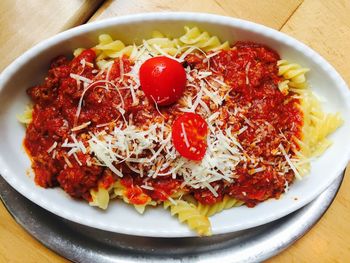 Close-up of spaghetti bolognese 