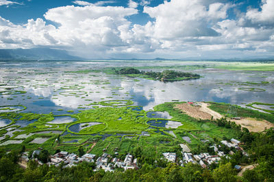 Loktak lake- scenic view of landscape against sky 