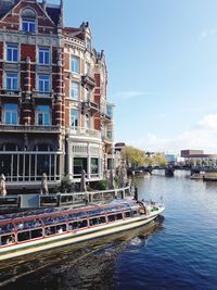 Tour boat in amsterdam on a sunny day