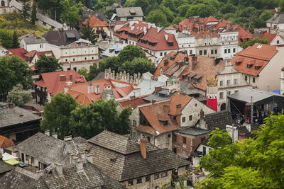 High angle view of houses in town