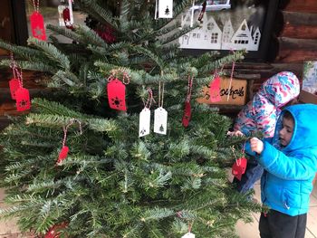 Group of people on christmas tree