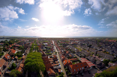 High angle view of townscape against sky