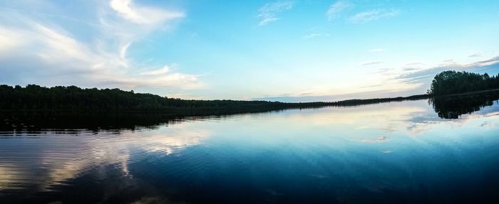 Reflection of clouds in calm lake