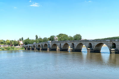 Bridge over river against blue sky