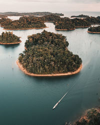 High angle view of boats in lake