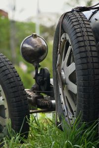 Close-up of tire in car