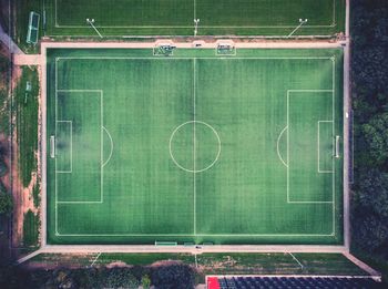 High angle view of soccer field