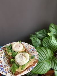 Close-up of breakfast served on table