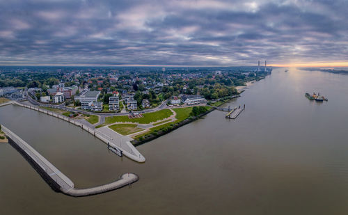 High angle view of cityscape against sky