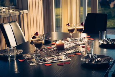 Close-up of wine served on table in restaurant