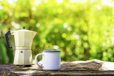 Close-up of coffee cup on table