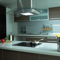 Interior of illuminated kitchen at home