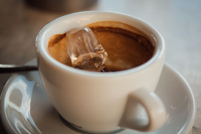 Close-up of hot chocolate in cup on table
