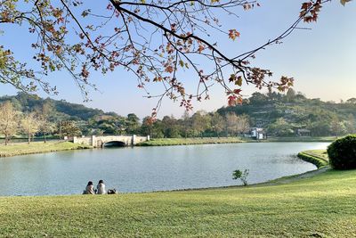 Scenic view of lake against clear sky