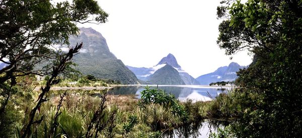 Scenic view of mountains against clear sky